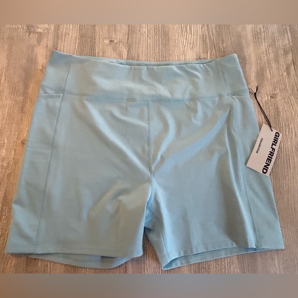 Girlfriend Collective High-rise Sport Shorts Light Blue Pockets 4XL Compression